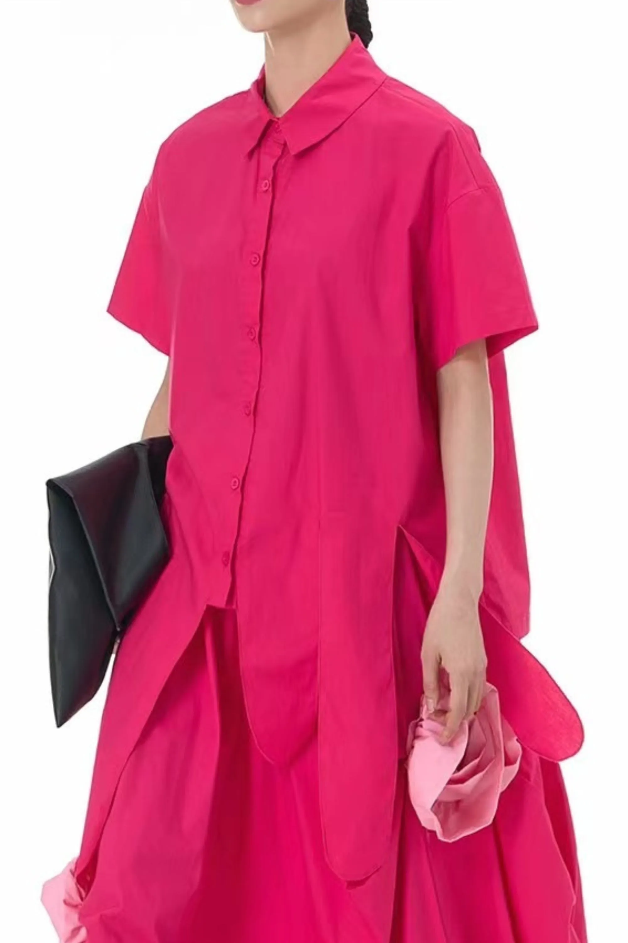 Pink Asymmetric Hem Shirt