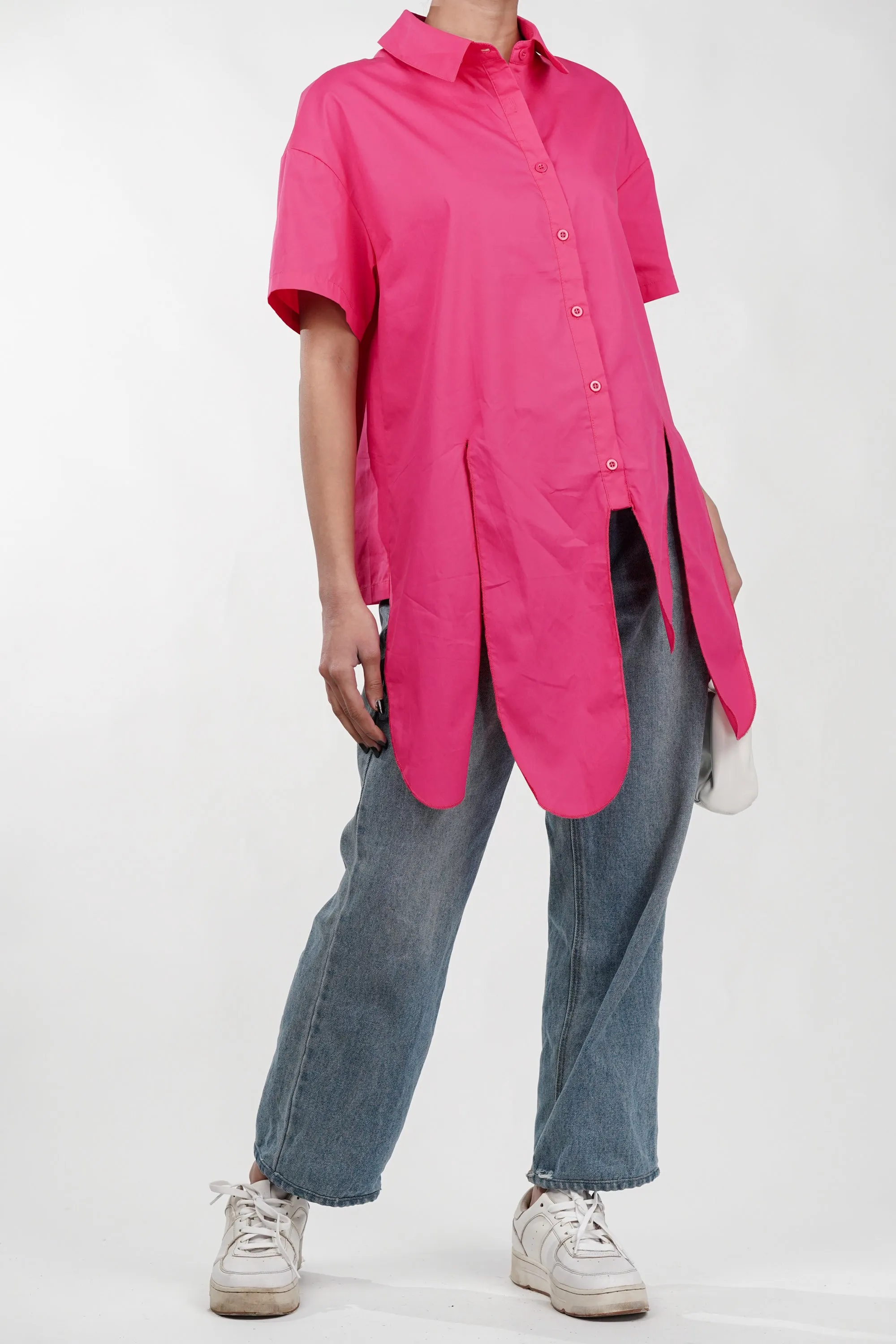 Pink Asymmetric Hem Shirt