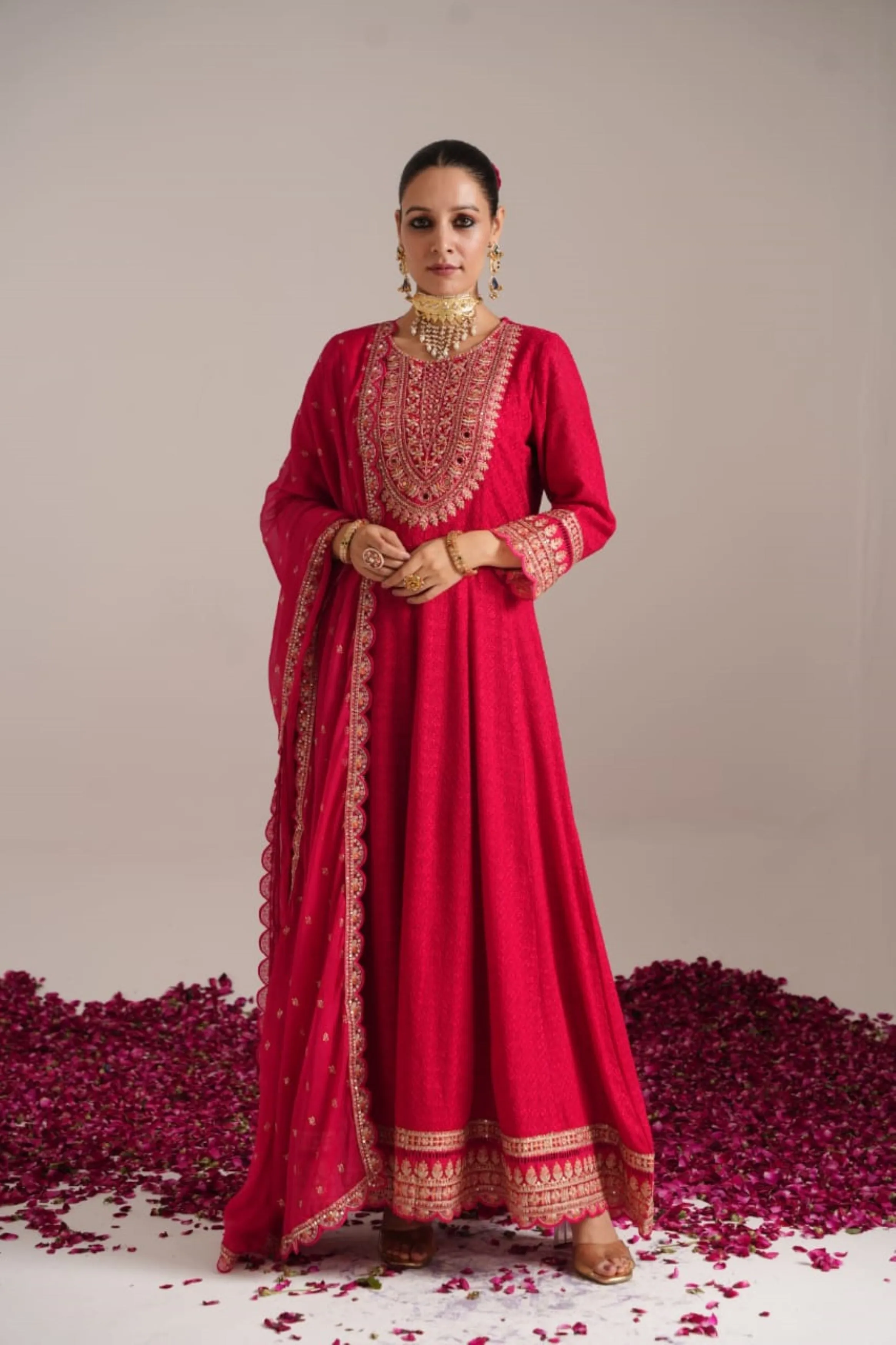 Pink Chikankari Embroidered Georgette Silk Anarkali Set