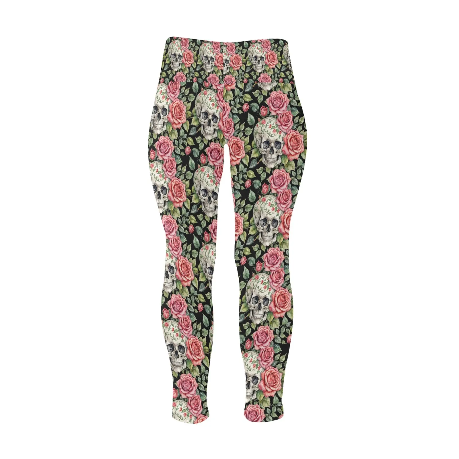 Pink Skulls Women's Plus Size High Waited Leggings Women's High Waist Leggings(Plus Size)(ModelL45)