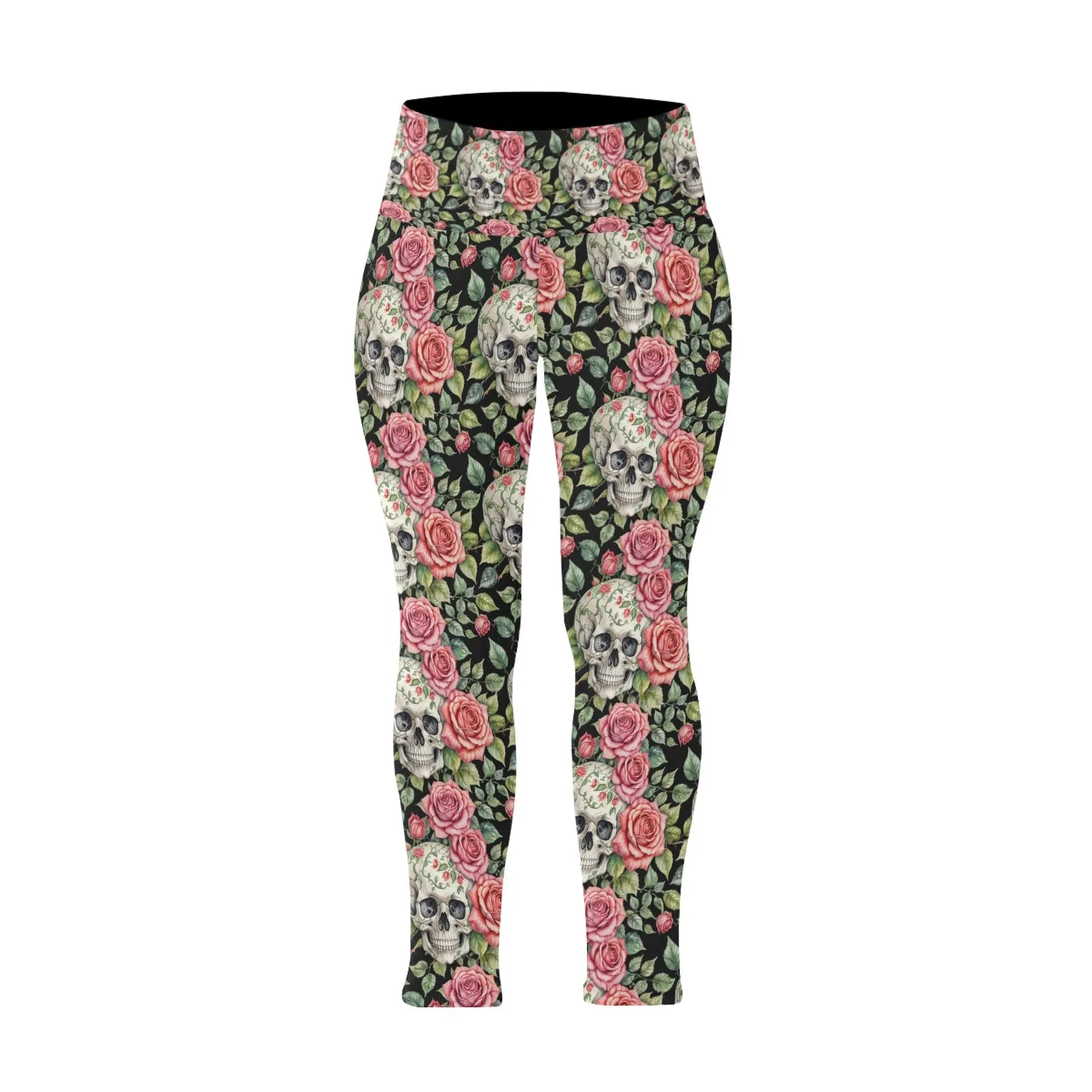 Pink Skulls Women's Plus Size High Waited Leggings Women's High Waist Leggings(Plus Size)(ModelL45)