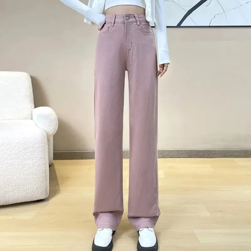 Pink Wide Leg High Waist Denim Jeans