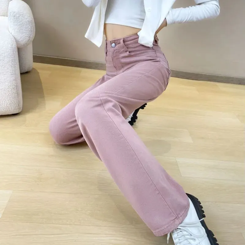 Pink Wide Leg High Waist Denim Jeans