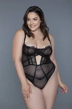 Plus Size Black 1 Pc Underwired Cups Bodysuit