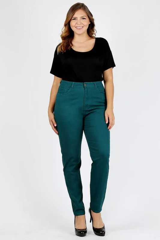 Plus Size High Waist Solid Stretch Jeans Pants