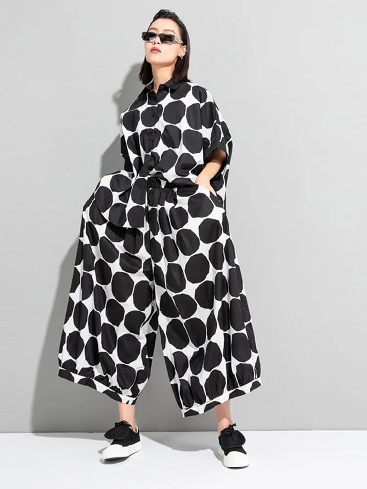 Polka Dot Wide Leg Loose Fit Pants