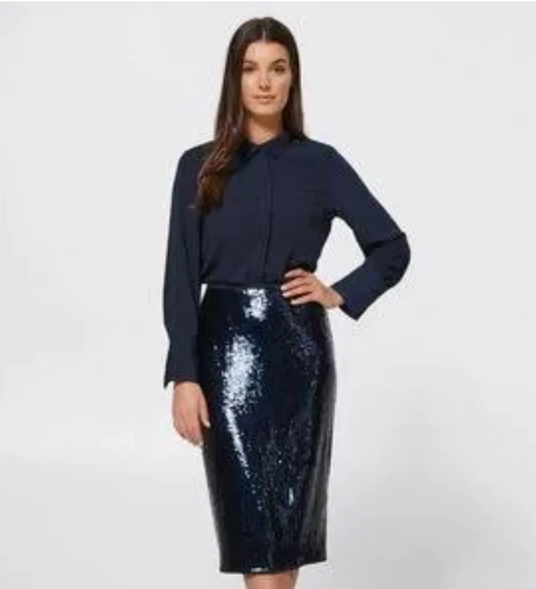 Preview Blue Stretch Sequin Skirt