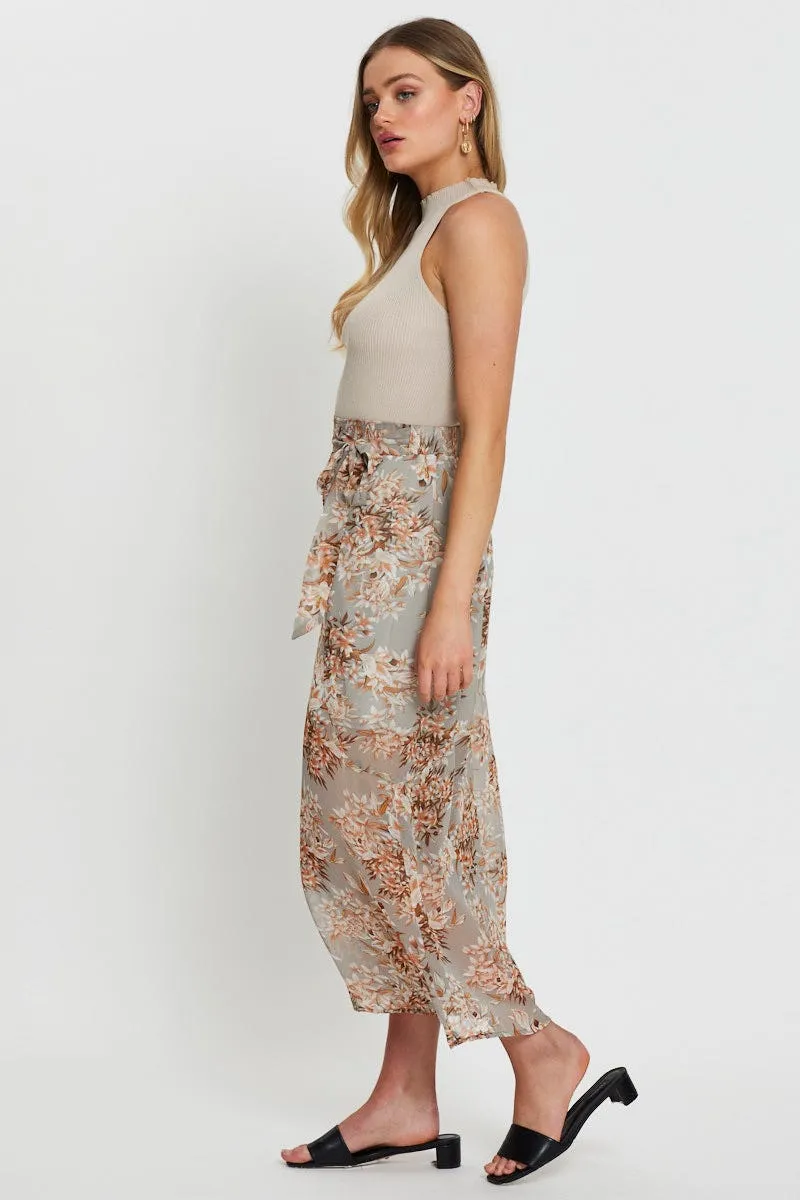 Print Belted Pants High Waist