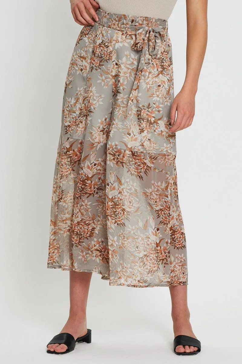 Print Belted Pants High Waist