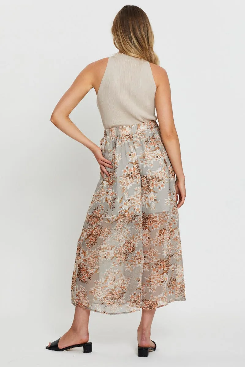 Print Belted Pants High Waist