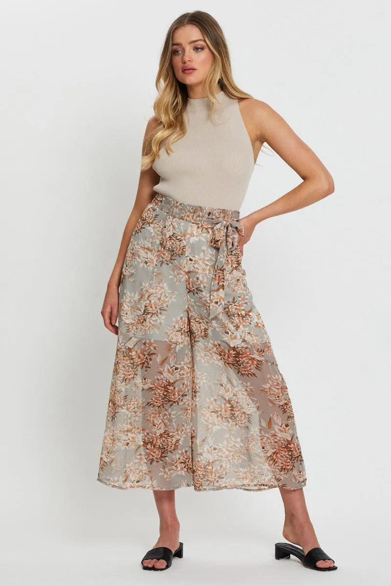 Print Belted Pants High Waist