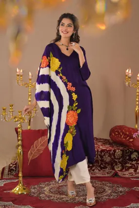 Purple Leheriya Printed Raw Silk Kurta Set