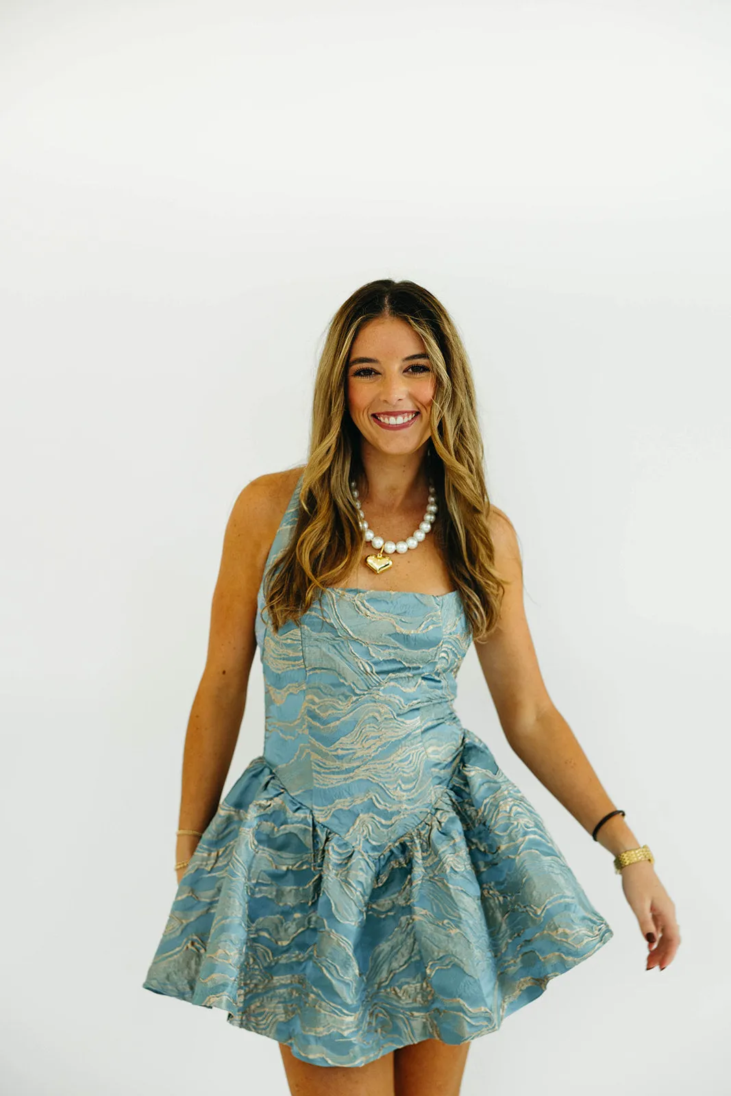 Rachel Mini Dress - Blue/Gold