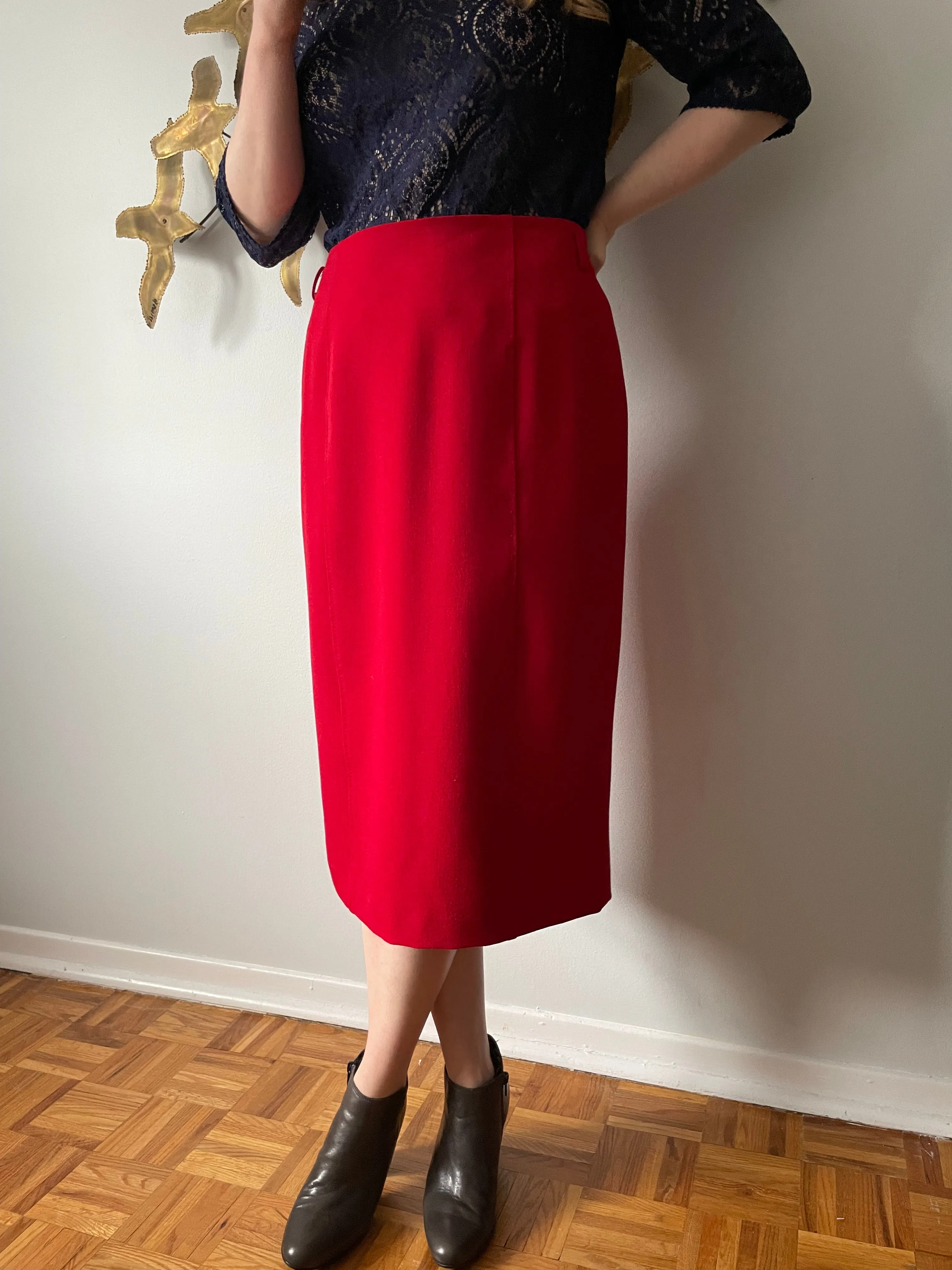 Rafaella Red Mid Length Pencil Skirt - Size 8