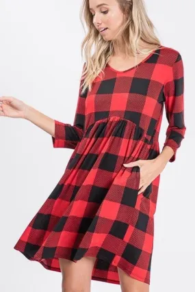 Red Buffalo Plaid Babydoll Dress w/Pockets