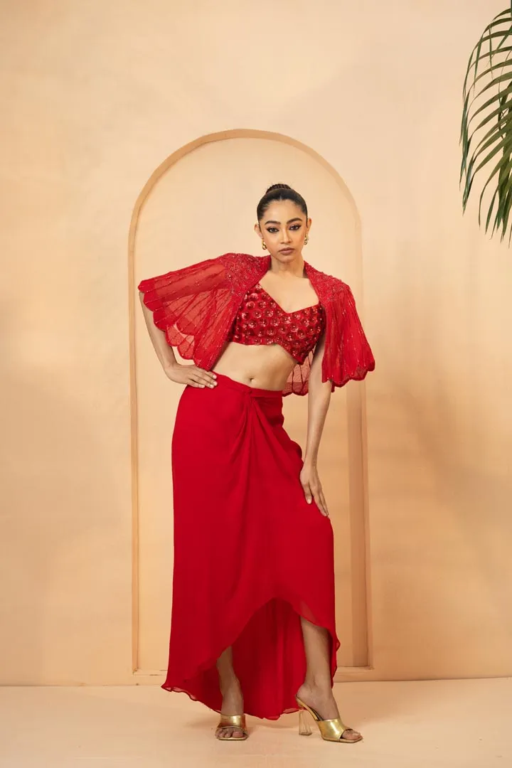 Red embroidered co-ord set