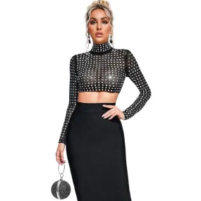 Rhinestone Mesh Pencil Skirt Set