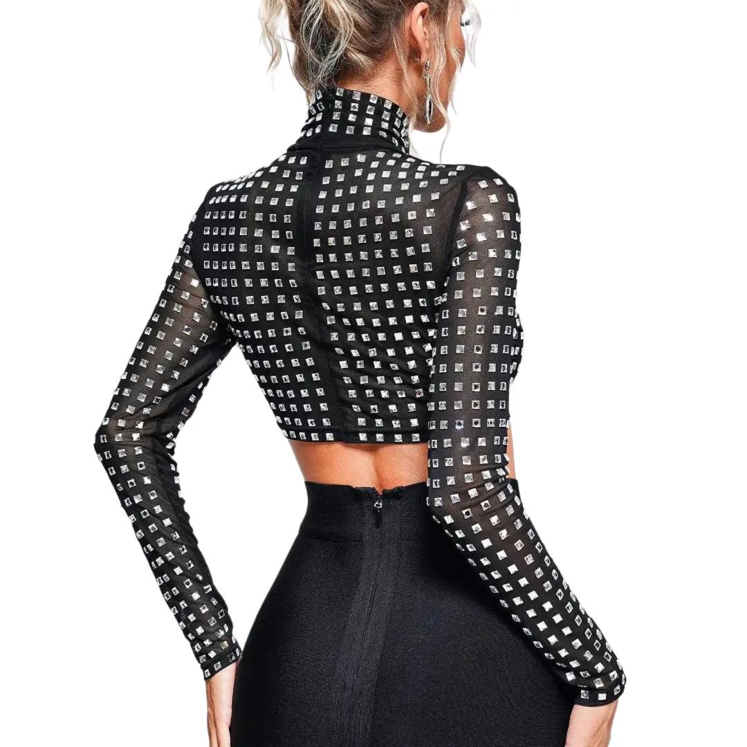 Rhinestone Mesh Pencil Skirt Set