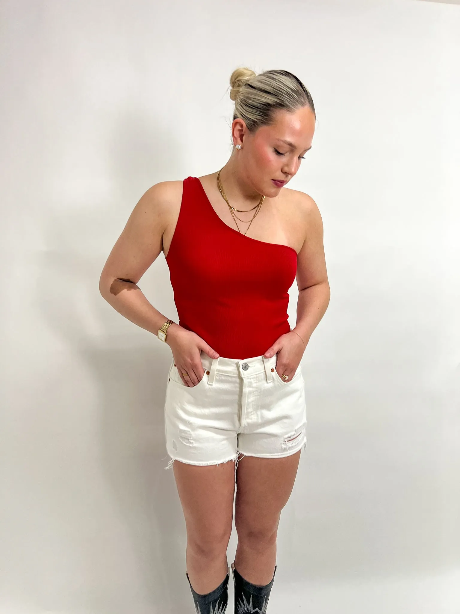 Ribbed One Shoulder Bodysuit