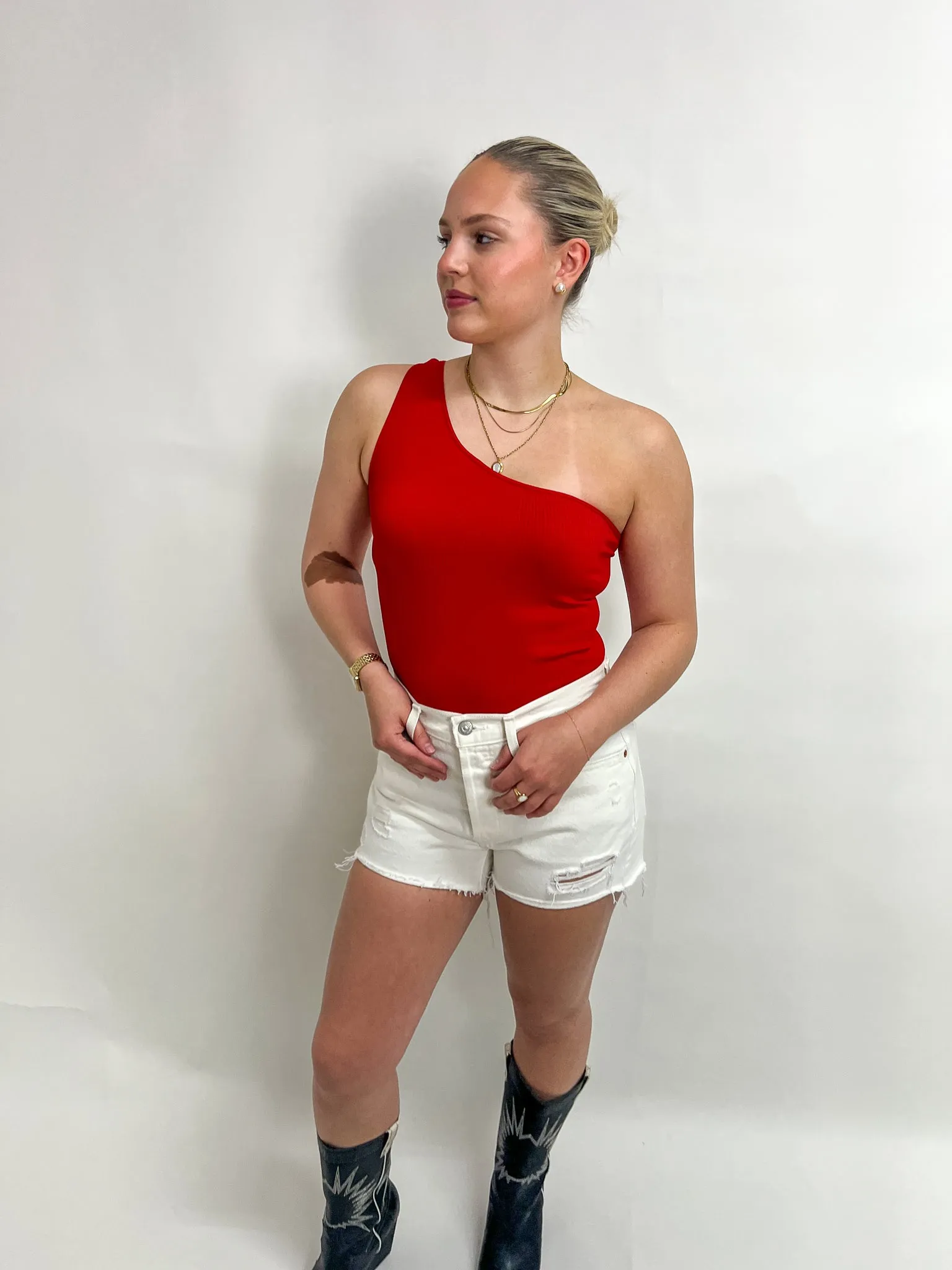 Ribbed One Shoulder Bodysuit