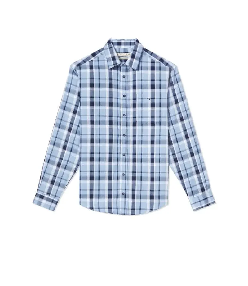 RM Williams Collins Shirt  Blue/White/Brow