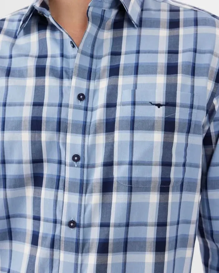 RM Williams Collins Shirt  Blue/White/Brow