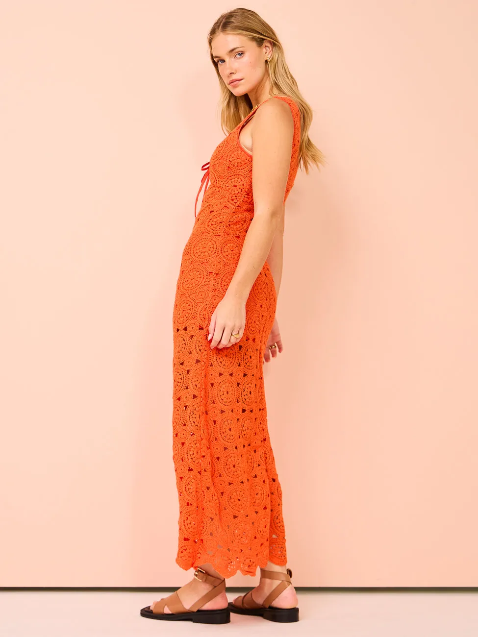 Roame Sunray Crochet Dress in Crochet Rosso