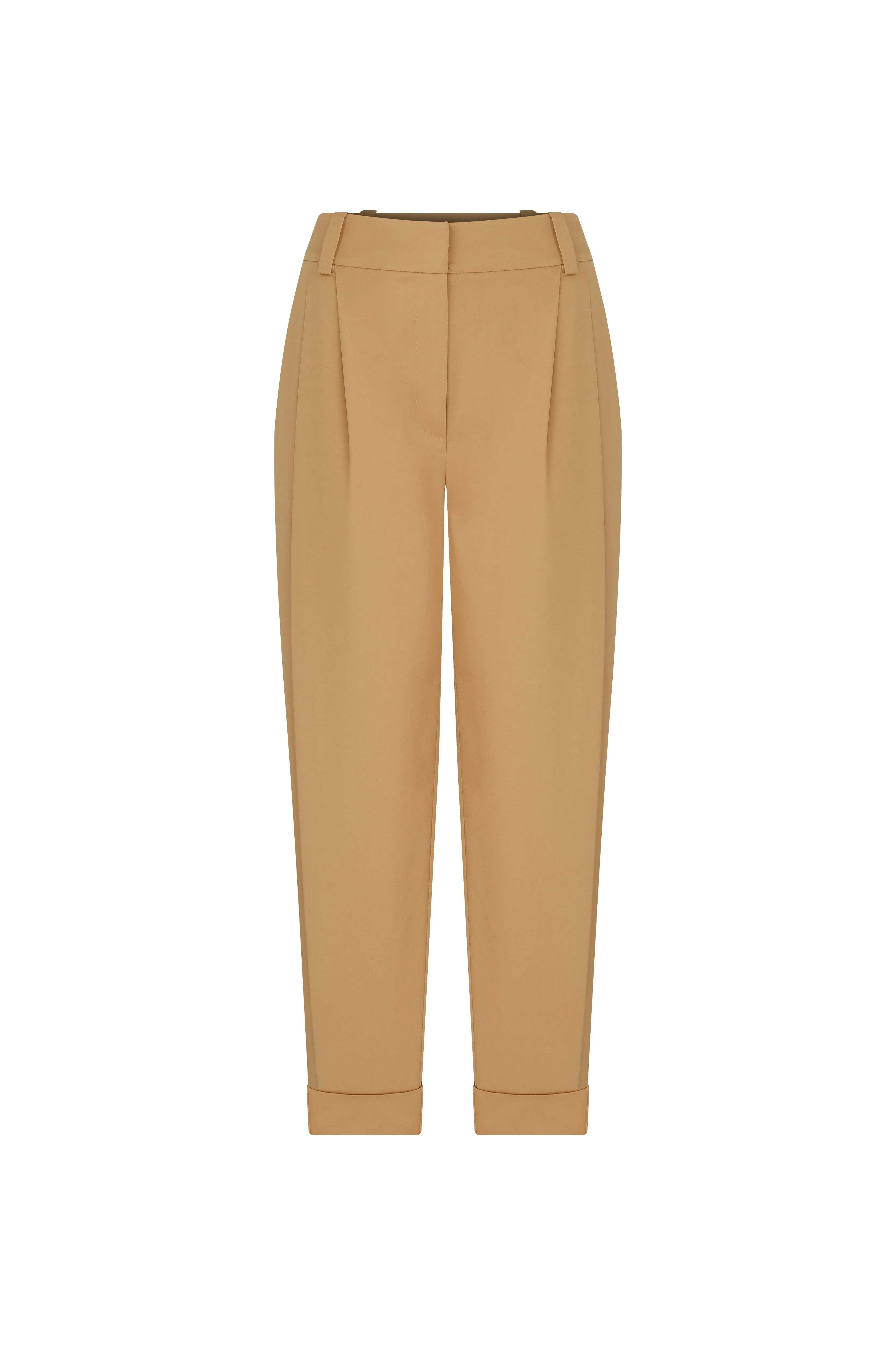 Roman Solid Folded Hem Trousers Brown