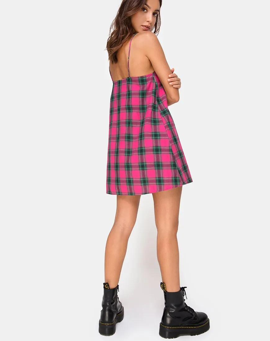 Sanna Slip Dress in Pink and Green Check