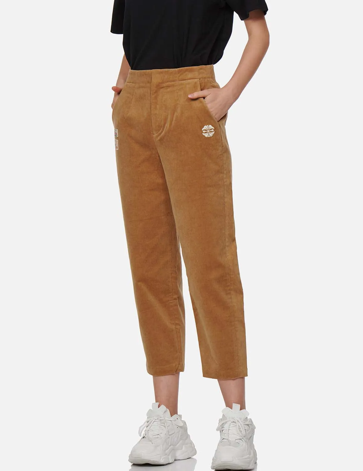 Seagull and Kamon Embroidery Corduroy Tapered Pants