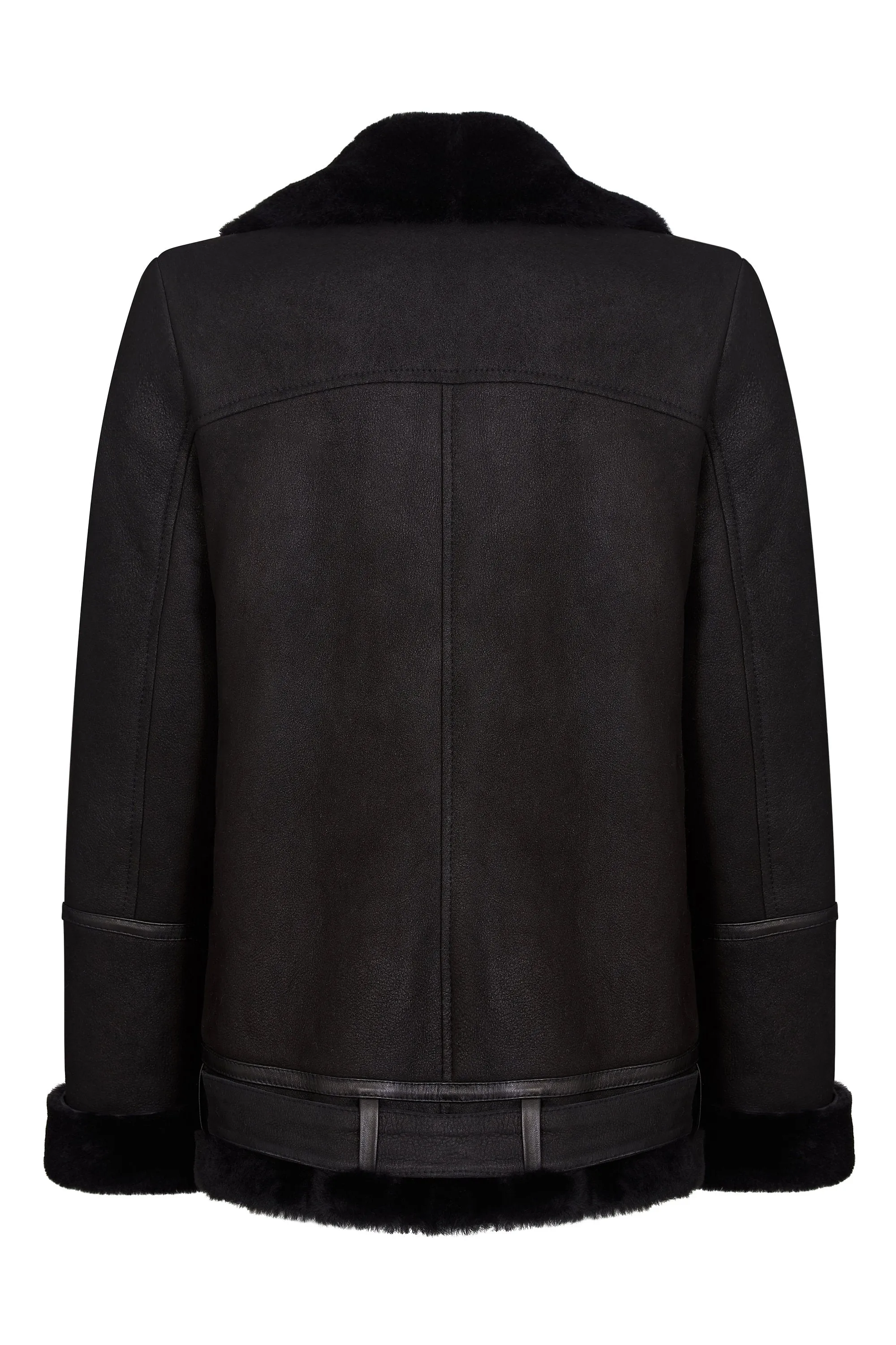 Shearling leather oversized aviator jacket in black