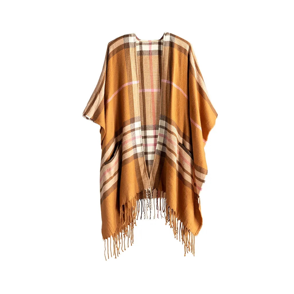 Shiraleah Luca Plaid Cape Shawl, Rust