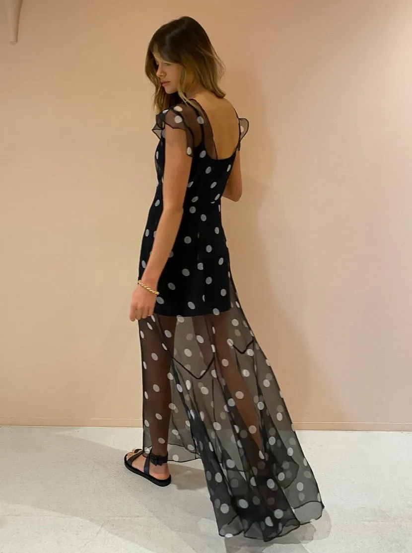 Sir Margot Low Back Gown in Black Polka Dot