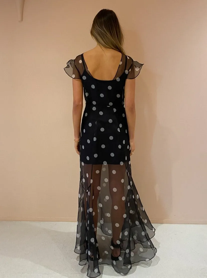 Sir Margot Low Back Gown in Black Polka Dot