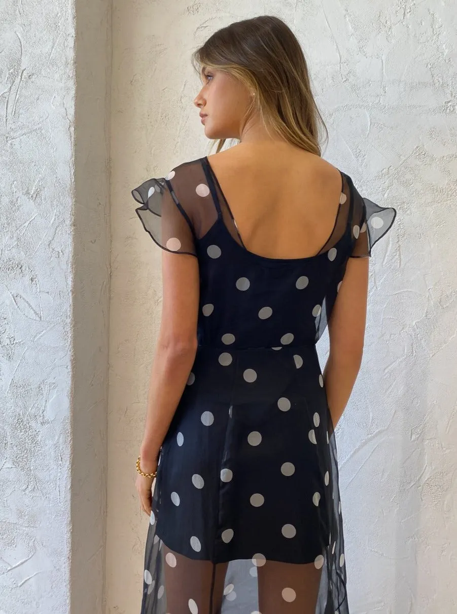 Sir Margot Low Back Gown in Black Polka Dot