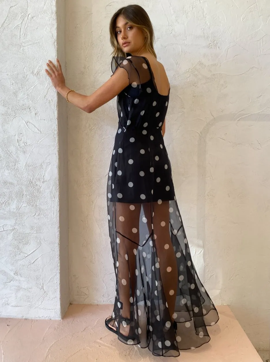 Sir Margot Low Back Gown in Black Polka Dot