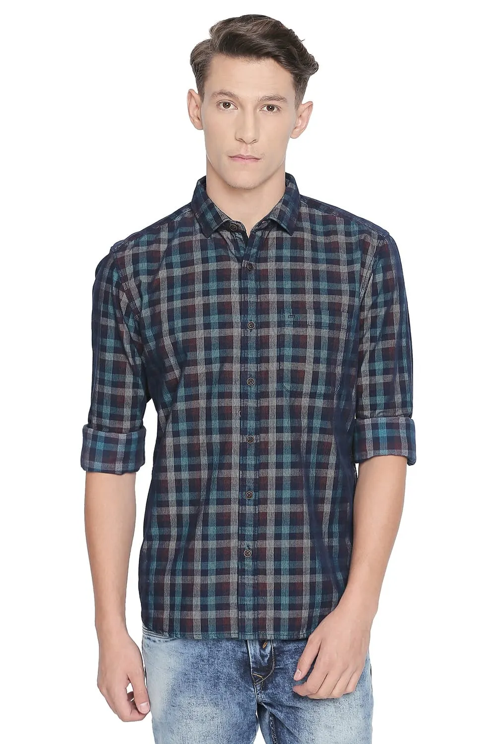 Slim Fit Corduroy Checks Shirt