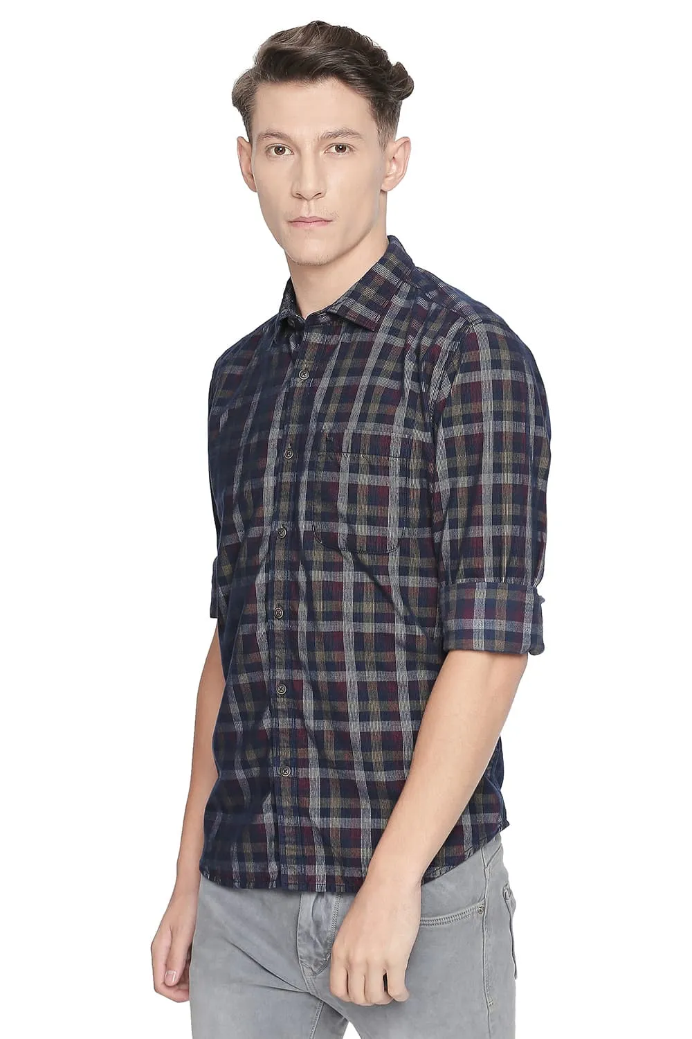 Slim Fit Corduroy Checks Shirt