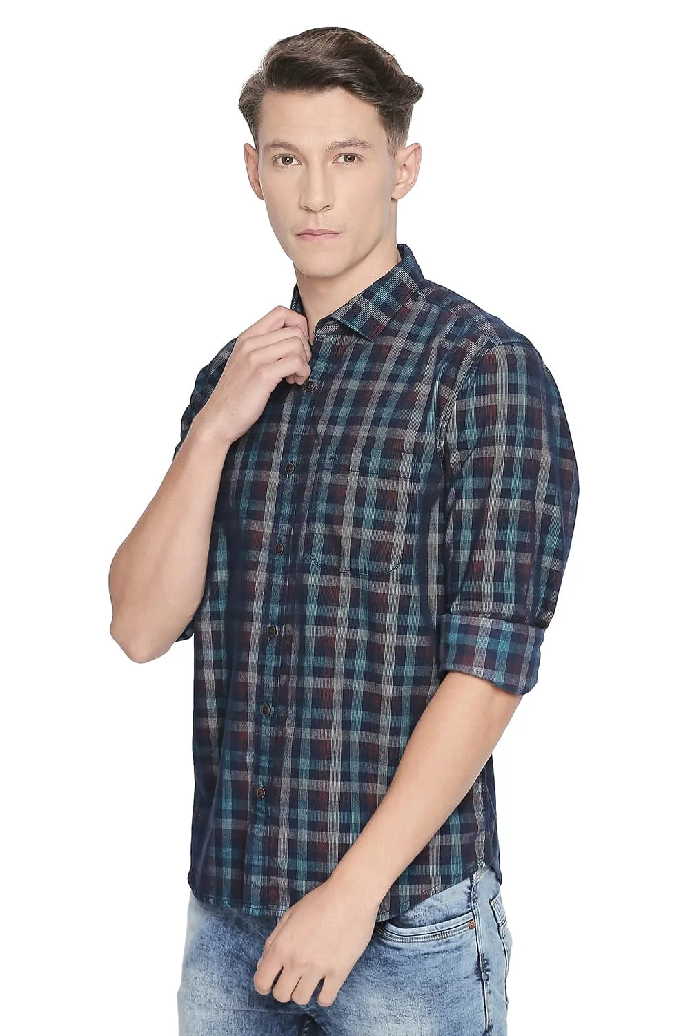 Slim Fit Corduroy Checks Shirt