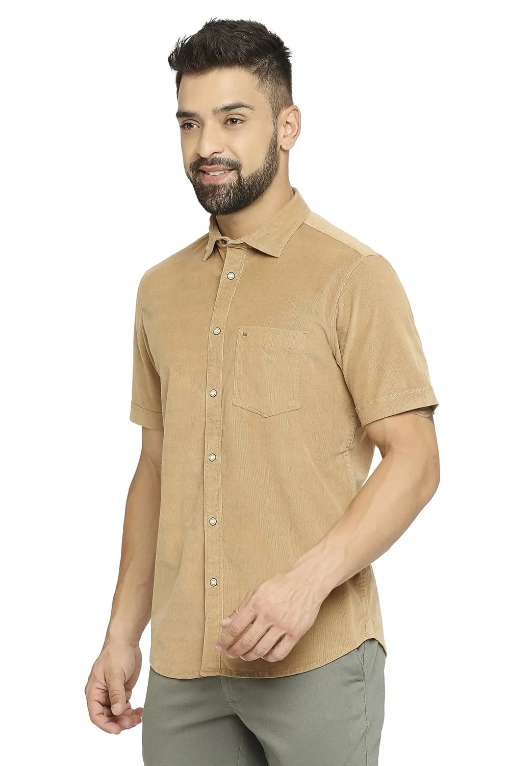 Slim Fit Cotton Corduory Stretch Halfsleeves Shirt