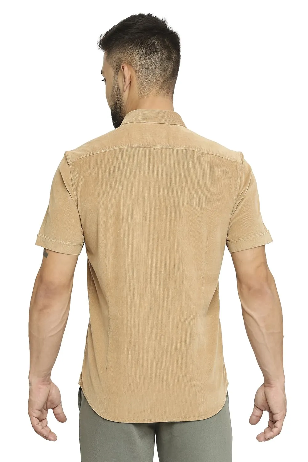 Slim Fit Cotton Corduory Stretch Halfsleeves Shirt