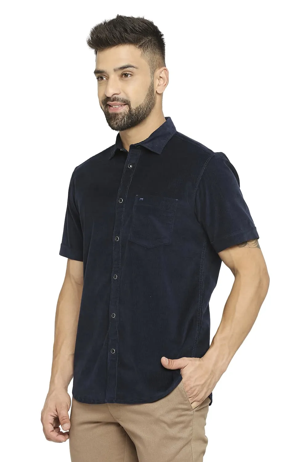 Slim Fit Cotton Corduory Stretch Halfsleeves Shirt