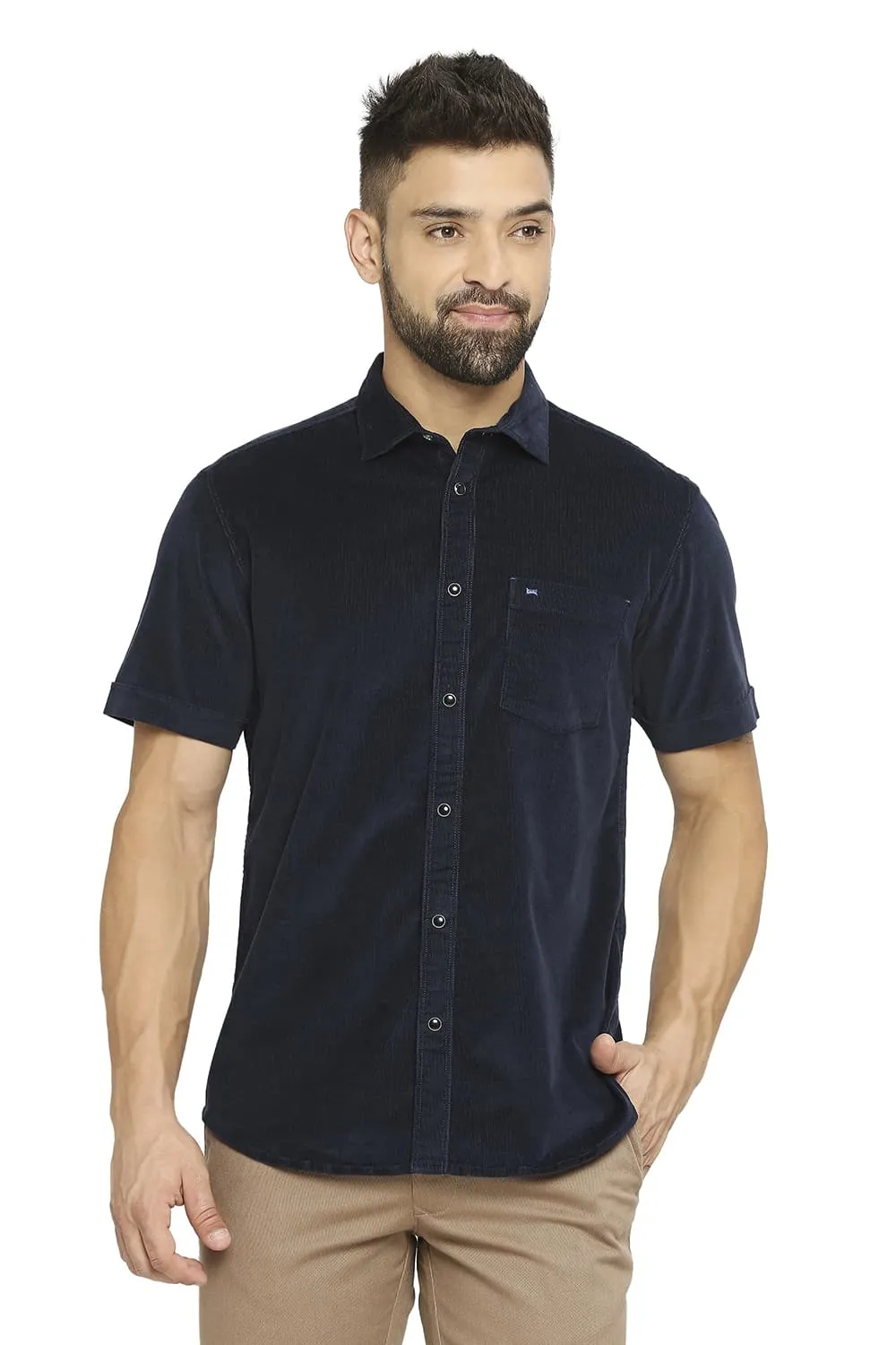 Slim Fit Cotton Corduory Stretch Halfsleeves Shirt