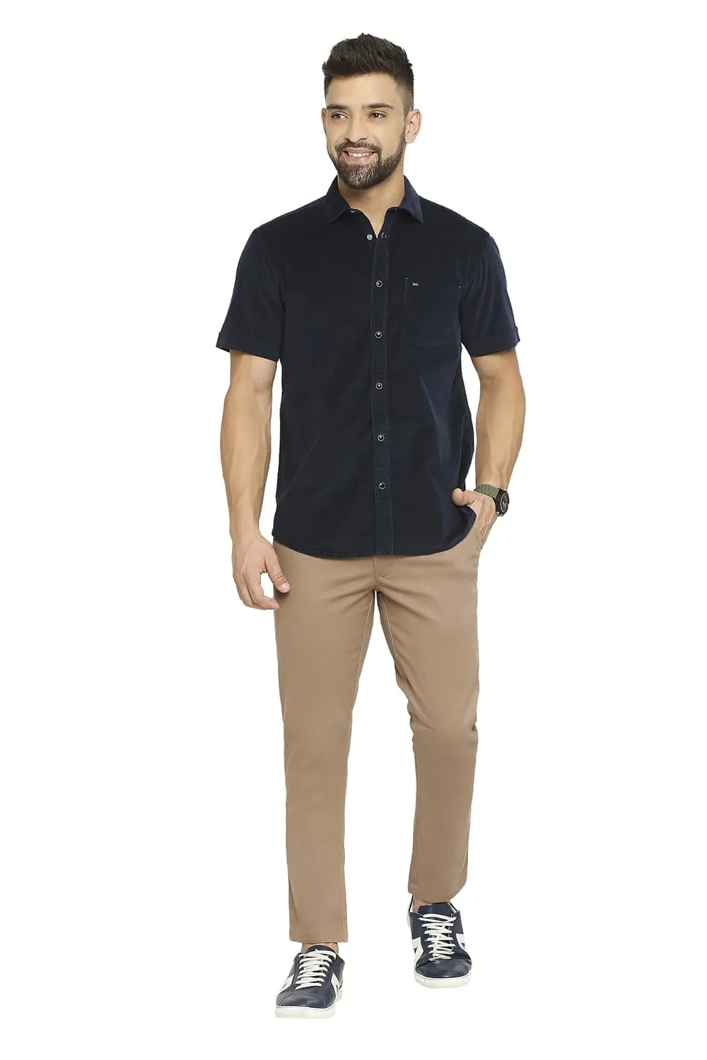 Slim Fit Cotton Corduory Stretch Halfsleeves Shirt