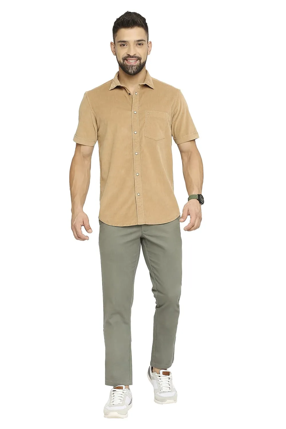 Slim Fit Cotton Corduory Stretch Halfsleeves Shirt