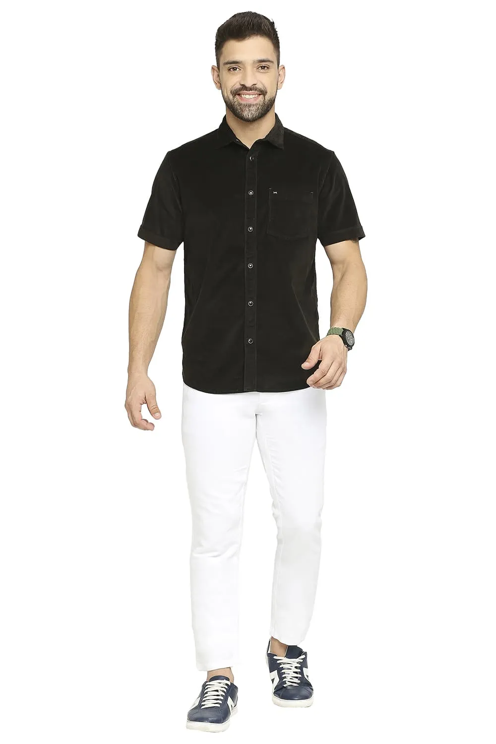 Slim Fit Cotton Corduory Stretch Halfsleeves Shirt