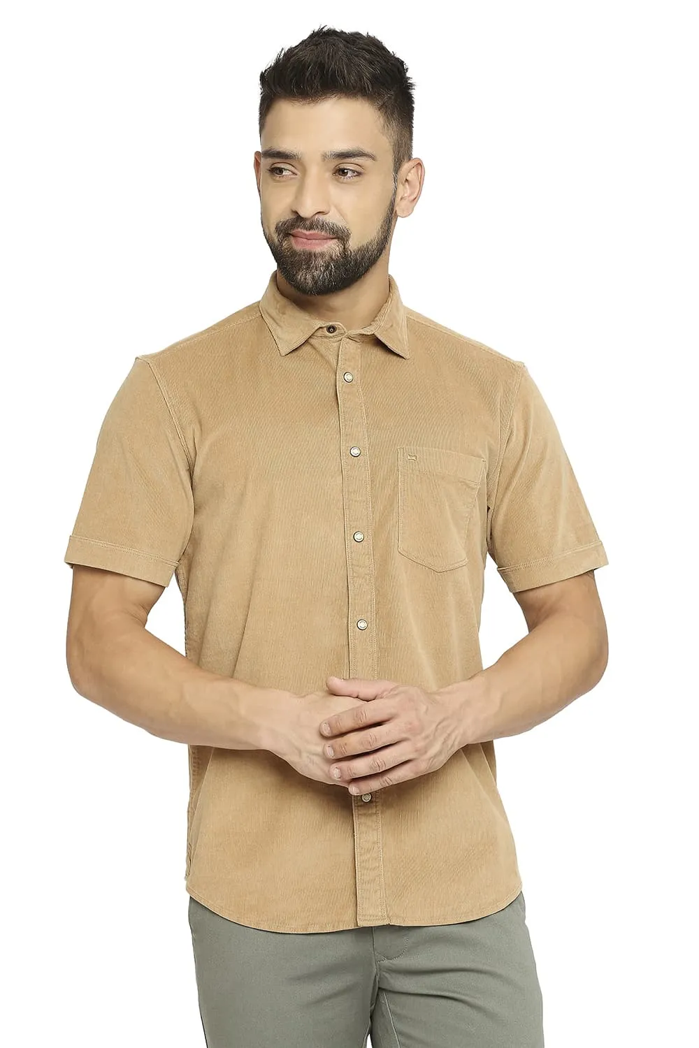 Slim Fit Cotton Corduory Stretch Halfsleeves Shirt