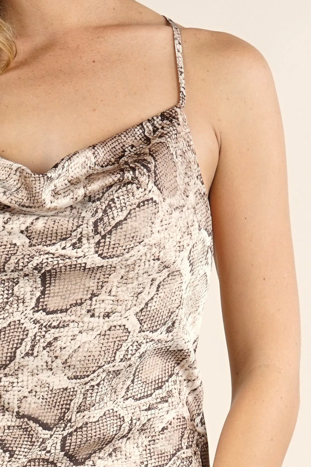 Snakeskin Cowl Neck Midi Slip Dress