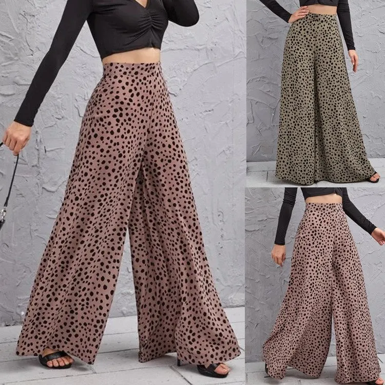 Style Loose High Waist Leopard-print Draping Pants