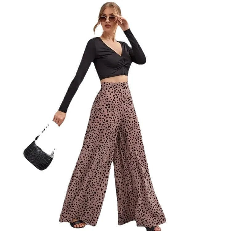 Style Loose High Waist Leopard-print Draping Pants